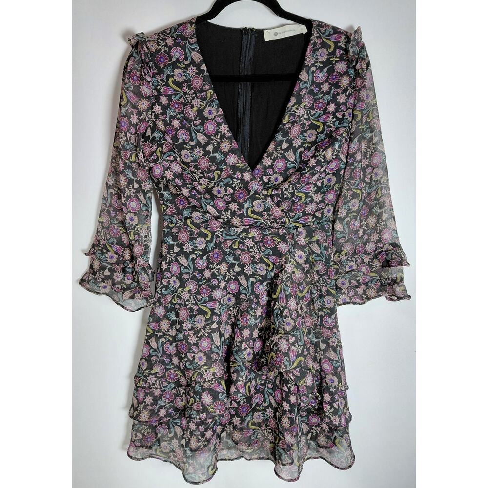IP9 the impeccable pig TPD-2498A Floral V-Neck Dress Chiffon 3/4 Size S